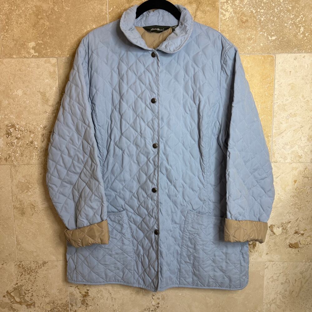 Eddie Bauer Barn Jacket Goose Down Quilted Women XL Blue Preppy Fishermen